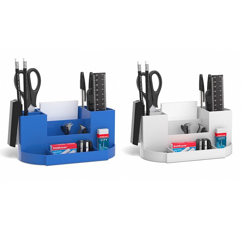 Suport organizare birou, complet echipat, set 12 piese, pixuri, creioane, rigla, capsator, foarfeca, notite Albastru - imagine 8